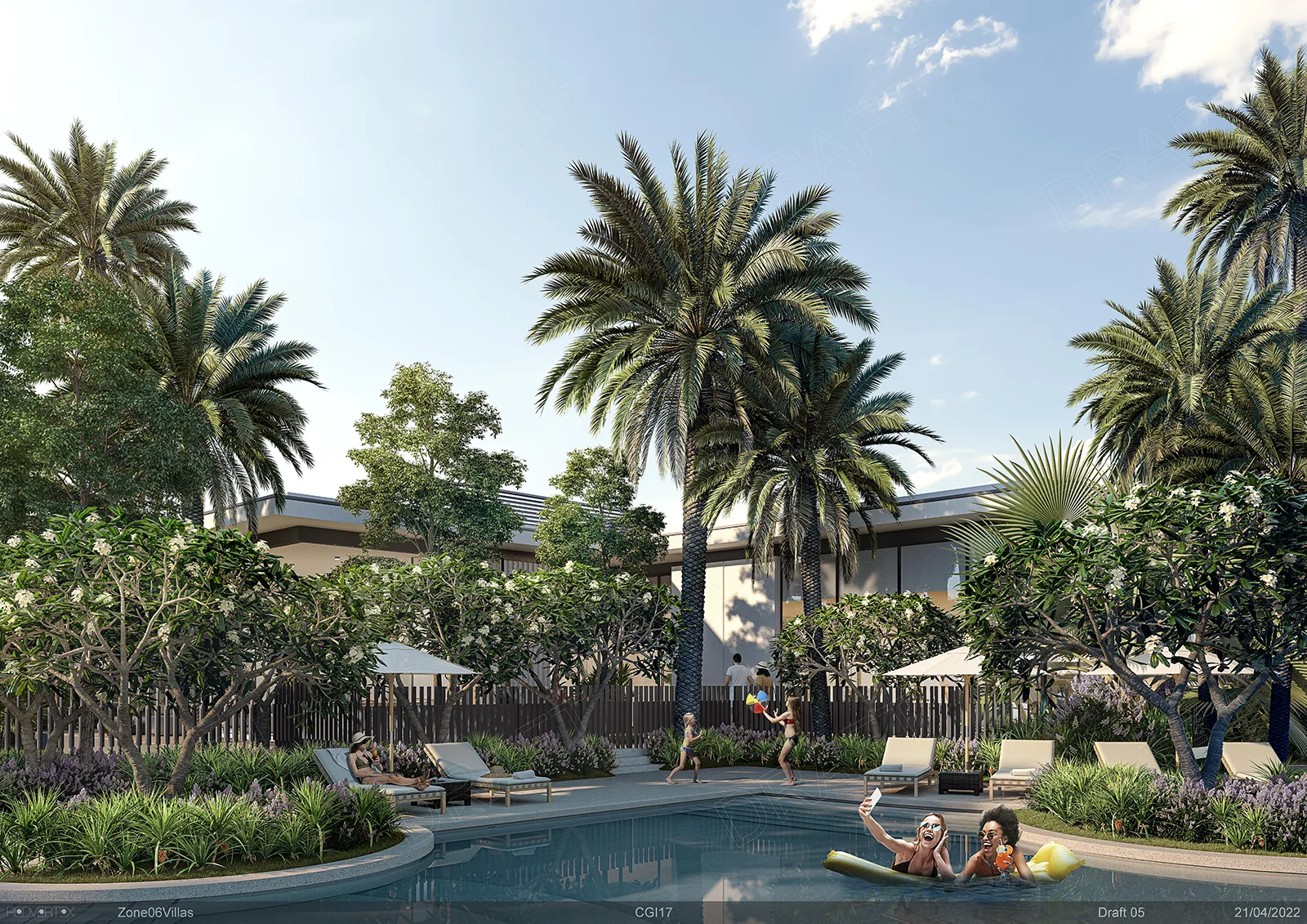 Visual of the swimming pool and its deck