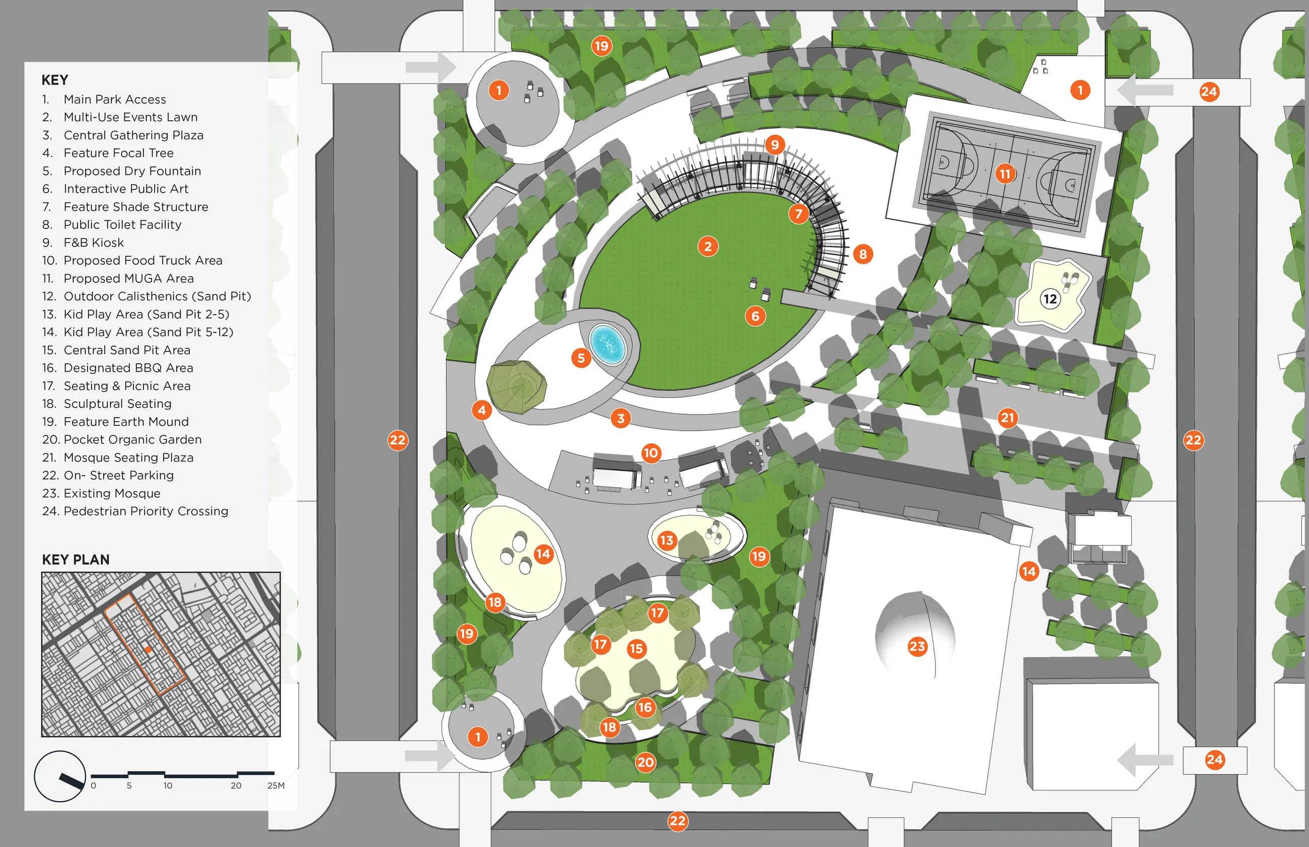 Neighbourhood park concept plan with key