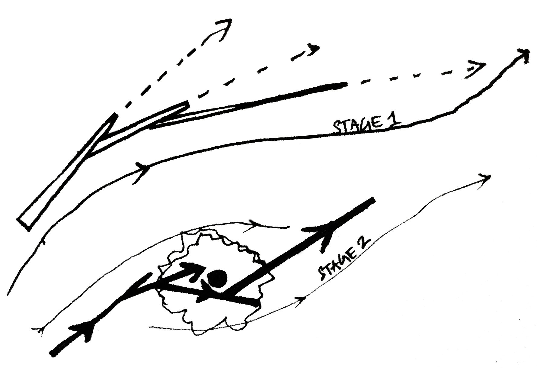 Concept sketch of the primary access route in two stages, curving past the tree